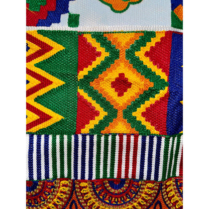 African Fabric/ Woven Kente - Orange, Red, Blue, Green, Metallic Gold “Aboagye”, 6 Yards