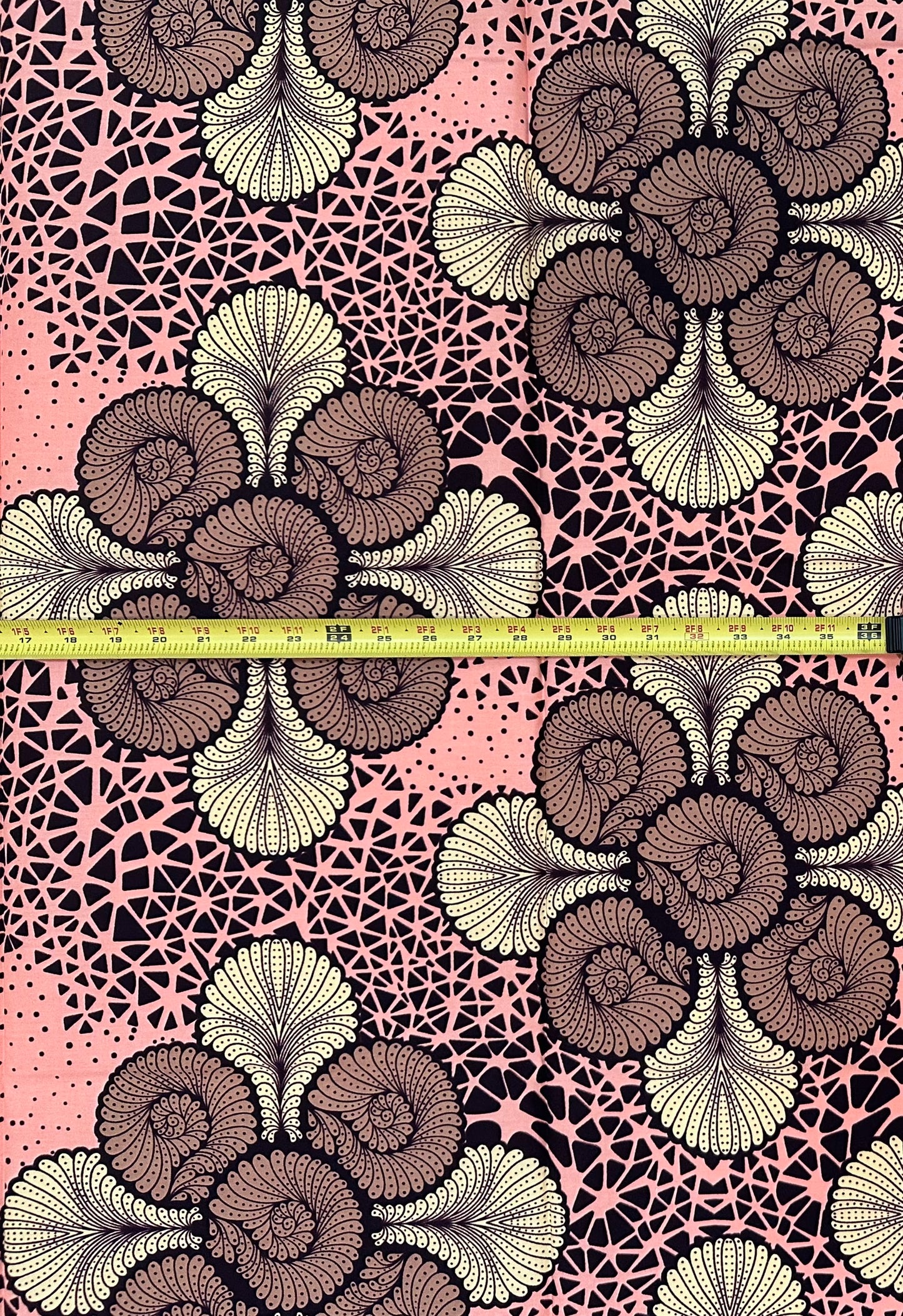 African Print Fabric/Ankara - Pink, Brown, Beige "Kano Lace" Design, 1 Yard