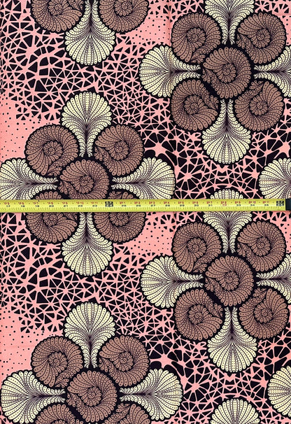 African Print Fabric/Ankara - Pink, Brown, Beige "Kano Lace" Design, 1 Yard