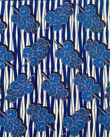 African Print Fabric/Ankara - Blue, Cream "Xigaza" Design