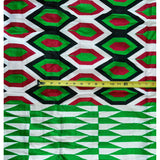African Fabric/ Woven Kente - Green, Red, Black, White “Akosia”, 4 Yards