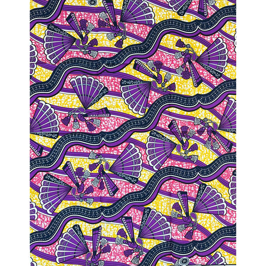 African Print Fabric/ Ankara - Purple, Pink, Yellow "Akupe", 1 Yard