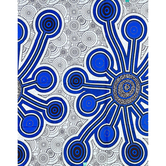 African Print Fabric/ Ankara - Gray, Blue 'What Is Meant Finds You,’ 1 YARD