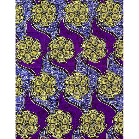 African Print Fabric/Ankara - Purple, Yellow, Brown "Aurelia Bloom" Design