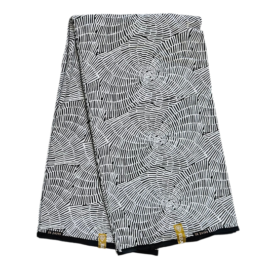 African Print Fabric/ Ankara - Black, White 'Circle of Kin', Per Yard or Wholesale