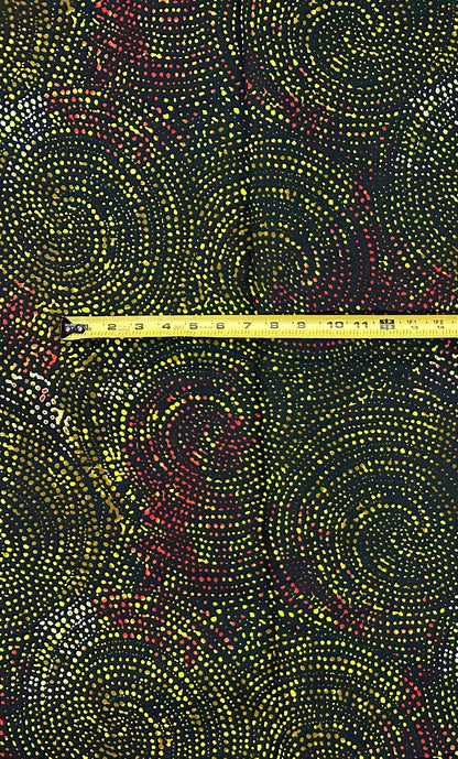 African Print Fabric/ Ankara - Black, Yellow, Red, Orange 'Onyx Aurora' Design, YARD or WHOLESALE