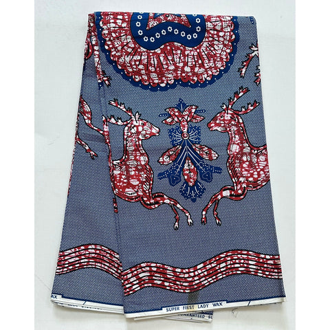 African Print Fabric/ Ankara - Blue, Brown 'Deery' Design, YARD or WHOLESALE