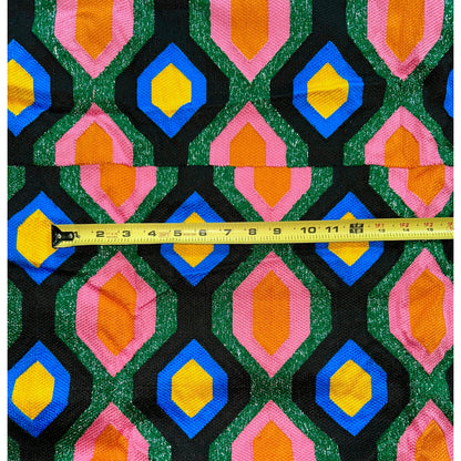 African Fabric/ Woven Kente - Green, Pink, Orange, Blue, Yellow, Black, Silver “Yaayaa”, 4 Yards