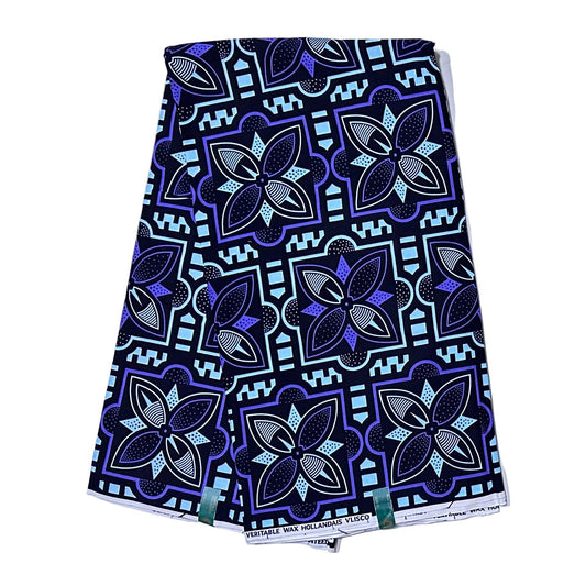 African Print Fabric/Ankara - Light Blue, Purple, Black 'The Gathering', YARD or WHOLESALE