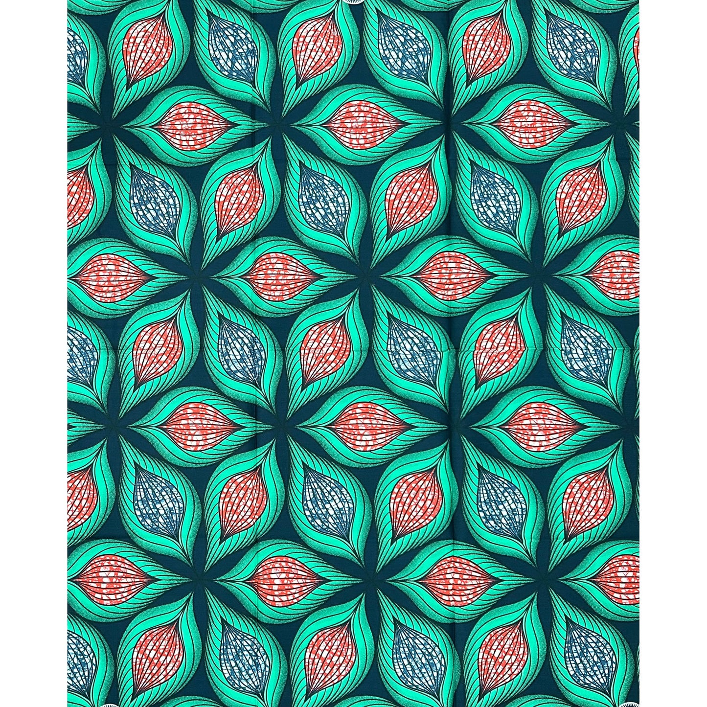 African Print Fabric/ Ankara - Green, Red, Gray ‘Parliament' Design, 1 YARD