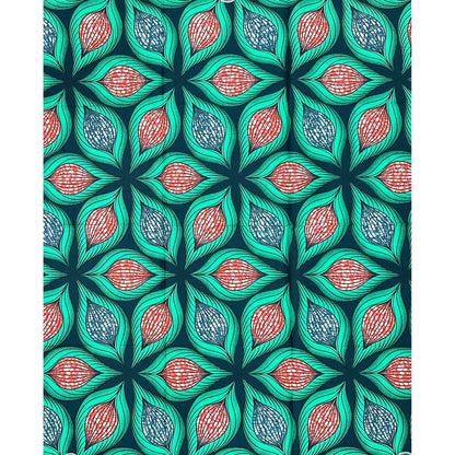 African Print Fabric/ Ankara - Green, Red, Gray ‘Parliament' Design, 1 YARD