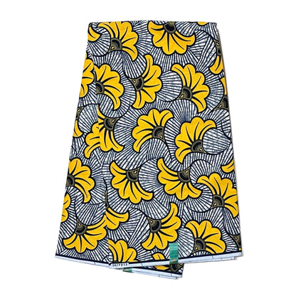 African Print Fabric/ Ankara - Gray, Yellow 'Jubilee', YARD or WHOLESALE