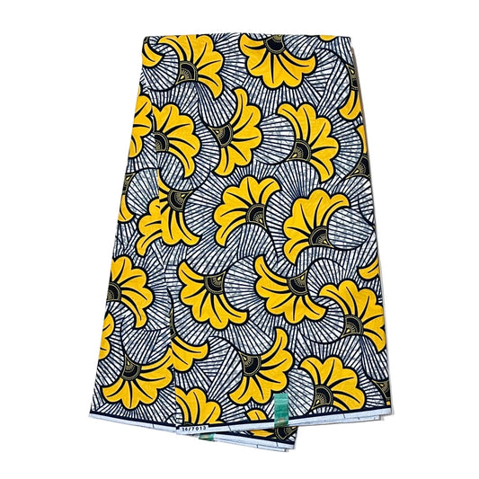 African Print Fabric/ Ankara - Gray, Yellow 'Jubilee', YARD or WHOLESALE