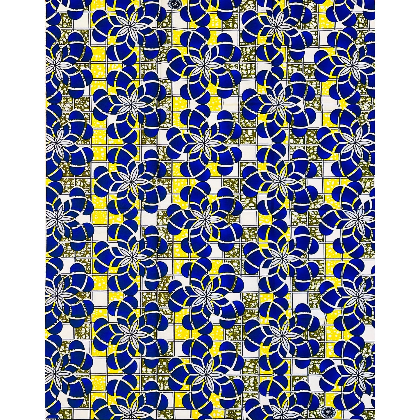 African Print Fabric/ Ankara - Blue, Yellow ‘Ìmọ̀lẹ̀ Ododo' Design, 1 YARD
