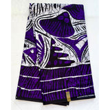 African Print Fabric/ Ankara - Purple, Black, White 'Nguvu' Design, YARD or WHOLESALE