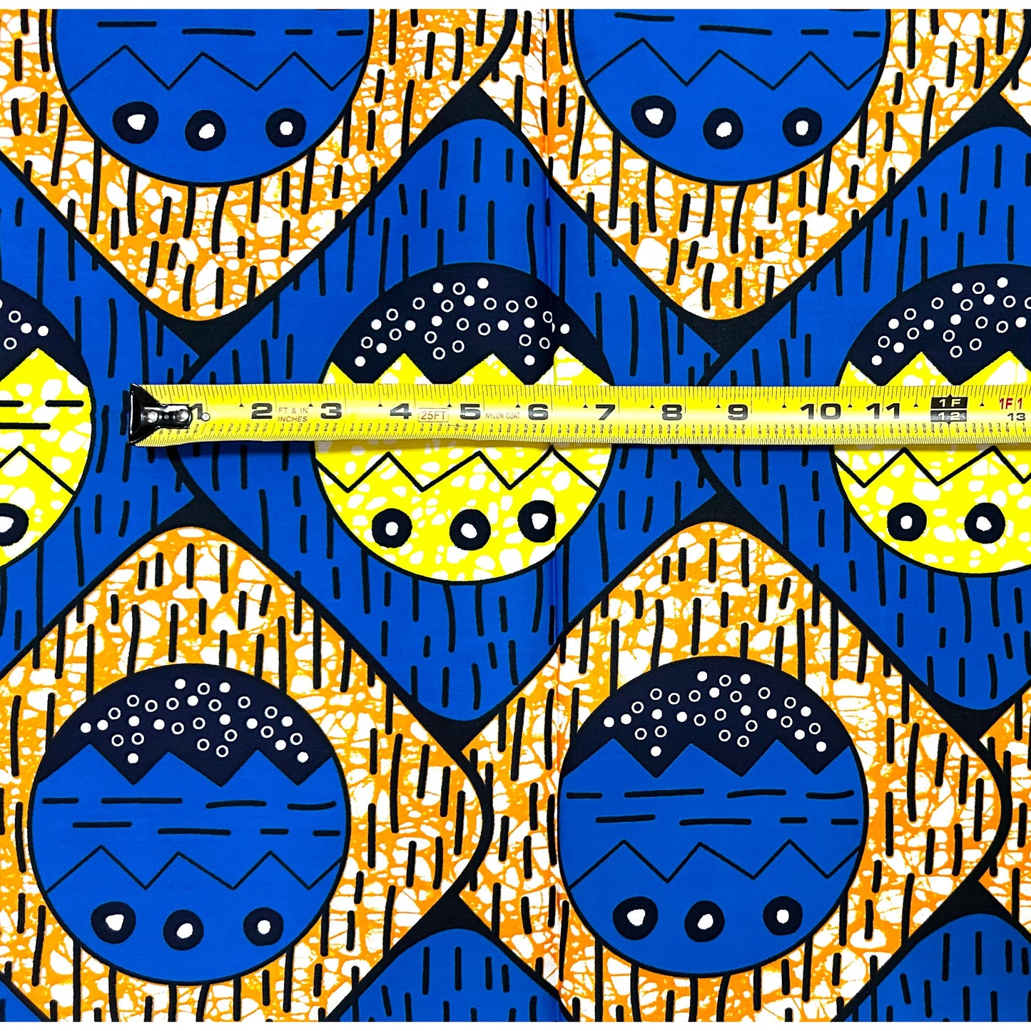 African Print Fabric/ Ankara - Blue, Yellow, Orange ‘Ọnwa Duo' Design, 1 YARD