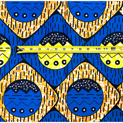 African Print Fabric/ Ankara - Blue, Yellow, Orange ‘Ọnwa Duo' Design, 1 YARD