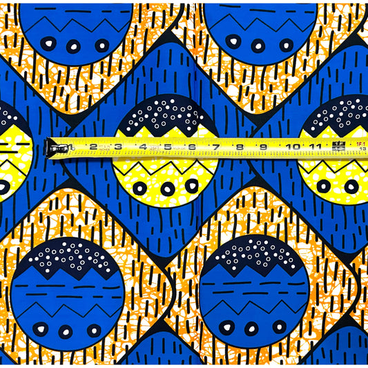 African Print Fabric/ Ankara - Blue, Yellow, Orange ‘Ọnwa Duo' Design, 1 YARD