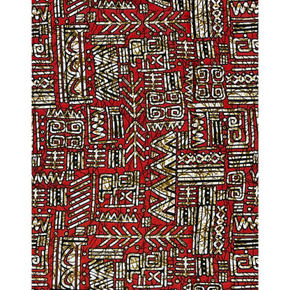 African Print Fabric/ Ankara - Red, Brown 'Oba Glyph' Design, YARD or WHOLESALE