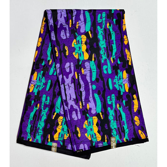 African Print Fabric/ Ankara - Purple, Turquoise, Yellow 'No Hide Me' Design, YARD or WHOLESALE