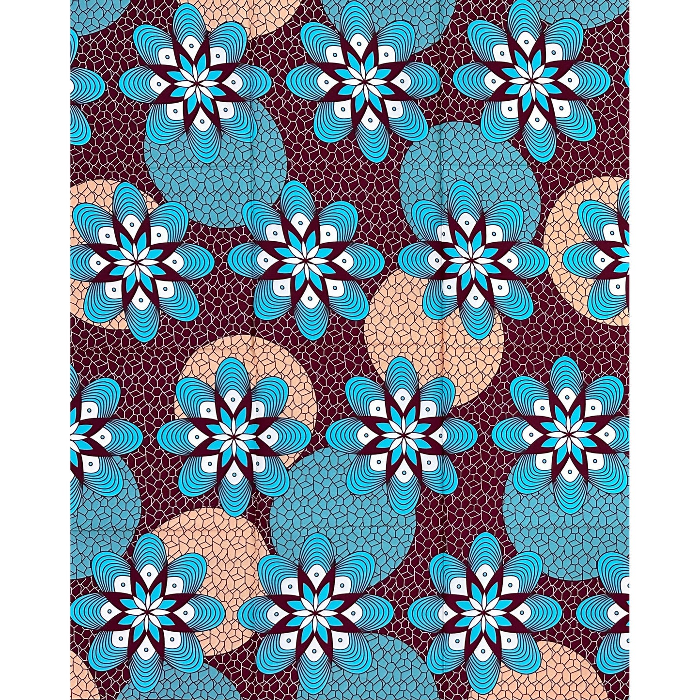 African Print Fabric/ Ankara - Blue, Brown "House Favorite", 1 Yard