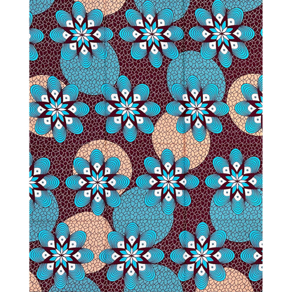 African Print Fabric/ Ankara - Blue, Brown "House Favorite", 1 Yard