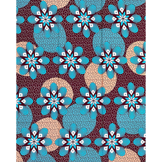 African Print Fabric/ Ankara - Blue, Brown "House Favorite", 1 Yard