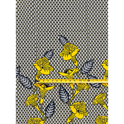 African Print Fabric/Ankara - Yellow, White, Navy "Sọ́lá Drift" Design, Per Yard