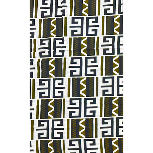 African Print Fabric/ Ankara - Green, White, Black 'Inheritance Lines' Design, YARD or WHOLESALE