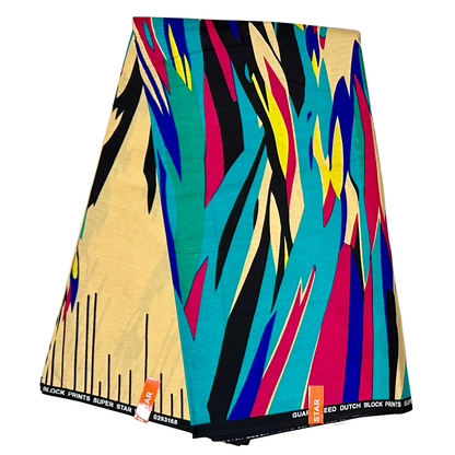 African Print Fabric/ Ankara - Beige, Blue, Green, Magenta, Black 'Hot Pass Pepper' Design, YARD or WHOLESALE