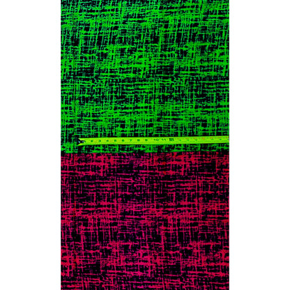 African Print Fabric/ Ankara - Fuchsia, Green, Black 'Scatter Line' Design, YARD or WHOLESALE