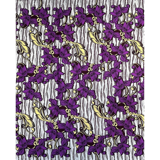African Print Fabric/ Ankara - Purple, Brown, Off-White "A Mother’s Path", 1 Yard