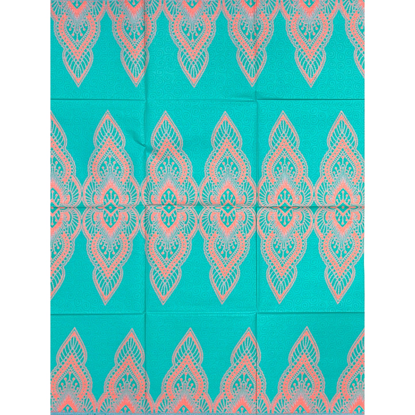 African Print Fabric/ Ankara - Turquoise, Coral 'Homage to Calabar', 1 YARD