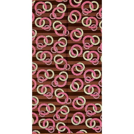 African Print Fabric/Ankara - Brown, Pink, Cream “Sweet Confusion" Design, 2/3rd Yard