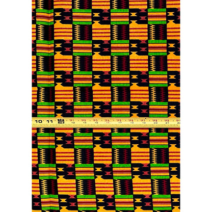 African Print Fabric/Ankara - Orange, Red, Black, Green "The Road Kept Dancing" Kente, 1 Yard