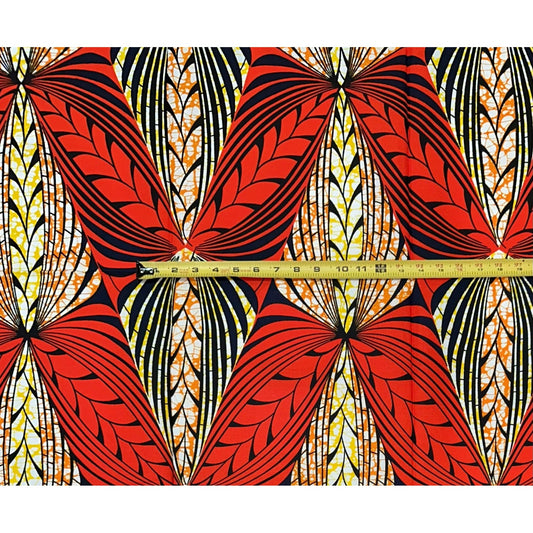 African Print Fabric/Ankara - Orange, Brown, Black "Double Wing" Design, Per Yard