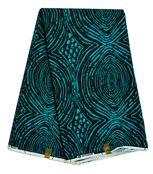African Print Fabric/ Ankara - Black, Teal 'Still Waters' YARD or WHOLESALE