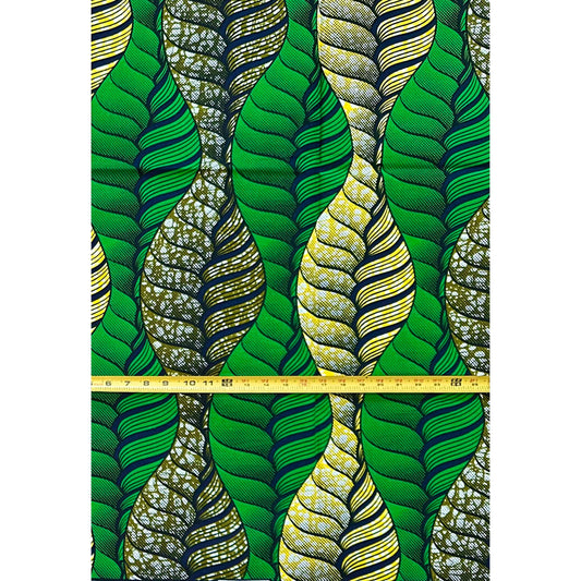 African Print Fabric/ Ankara - Green, Brown, Yellow 'Goddess Braid,’ 1 YARD