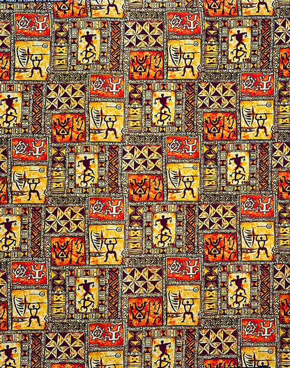 African Print Fabric/ Ankara - Orange, Brown 'The Story Wall', YARD OR WHOLESALE