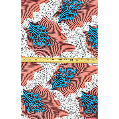 African Print Fabric/ Ankara - Pink, Blue, Brown, Off-White "Favorite Things", 1 Yard