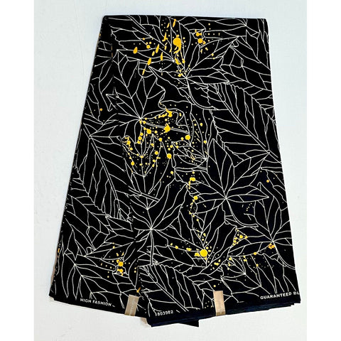 African Print Fabric/ Ankara - Black, Yellow, White ‘Small, Small Spark' Design, YARD or WHOLESALE
