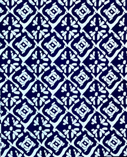 African Print Fabric/ Ankara - Navy, White 'Level Don Change' Design, YARD or WHOLESALE