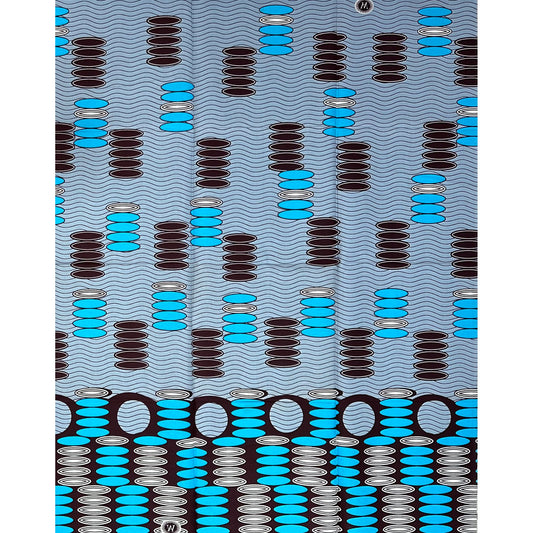 African Print Fabric/ Ankara - Gray, Blue, Brown 'Counting Rain', 1 YARD