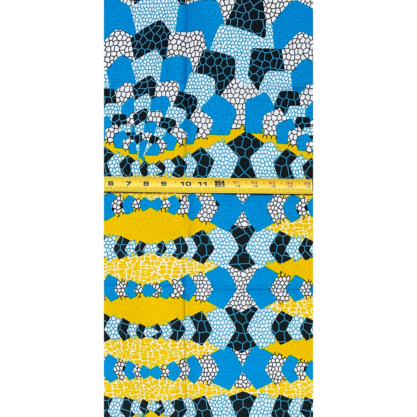 African Print Fabric/ Ankara - Blue, Chartreuse, Black 'Morning in Tamale,' YARD