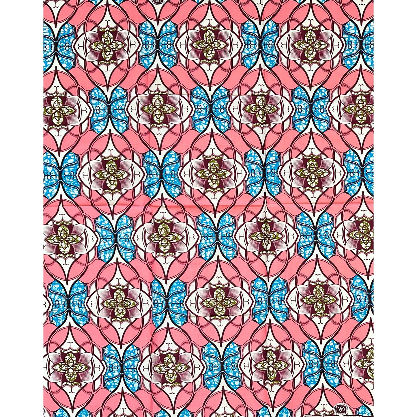 African Print Fabric/ Ankara - Pink, Blue, Brown 'Nubia Lotus,’ 1 YARD