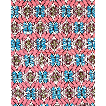 African Print Fabric/ Ankara - Pink, Blue, Brown 'Nubia Lotus,’ 1 YARD