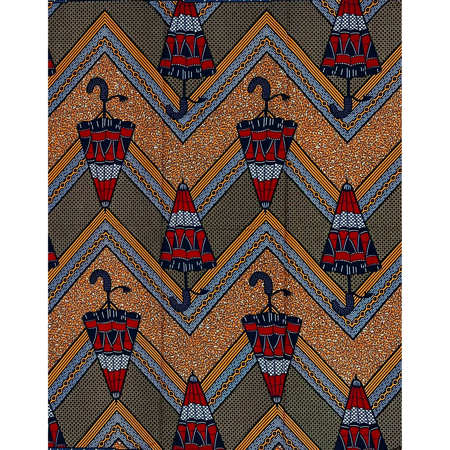 African Print Fabric/ Ankara - Orange, Red, Blue 'No Rain No Stop' YARD
