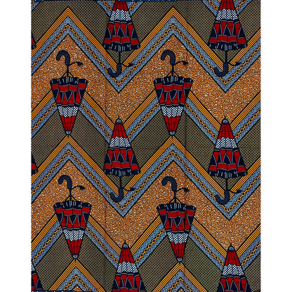 African Print Fabric/ Ankara - Orange, Red, Blue 'No Rain No Stop' YARD