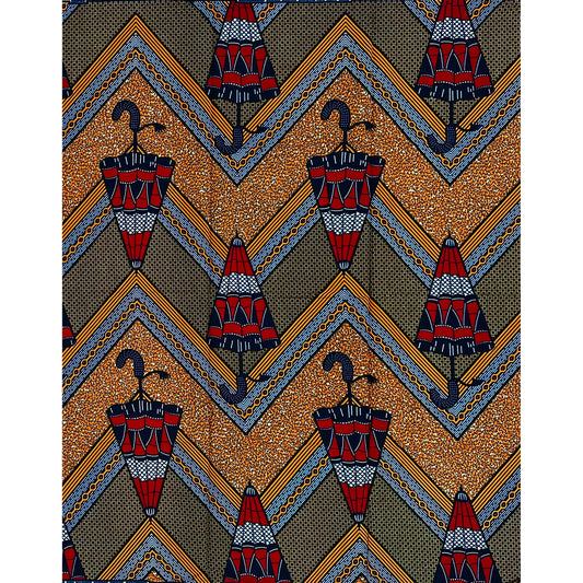 African Print Fabric/ Ankara - Orange, Red, Blue 'No Rain No Stop' YARD