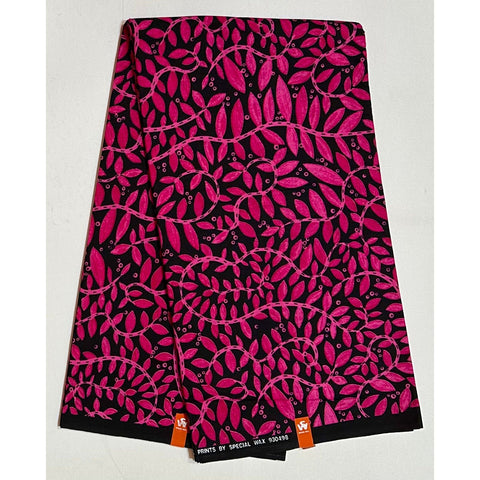 African Print Fabric/ Ankara - Pink, Black 'Midnight Tendrils' Design, YARD or WHOLESALE